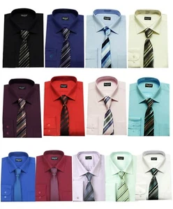 Baby Boy's and Men's Shirt with Striped Tie 2 PC Pageboy Wedding Prom Formal Set - Picture 1 of 15