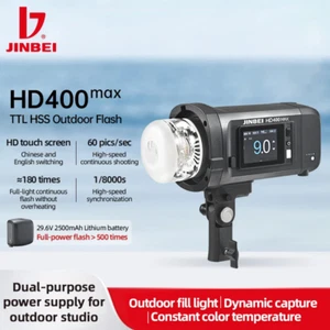 JINBEI HD400 Max HD400MAX 400W HSS TTL Portátil Exterior Flash Estroboscópico Pantalla Táctil - Imagen 1 de 7