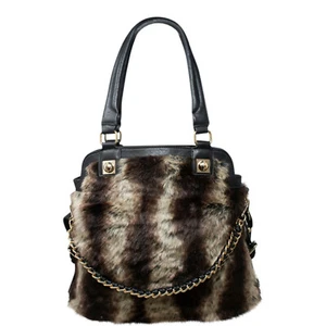 Gestreifte Damen-Tragetasche & -Tasche aus Kunstfell Damen Schultertasche Umhängetasche H106 - Bild 1 von 12