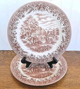 2 Brown 'Harvest' Churchill England 10.5" Dinner Plates Heritage Ltd - Picture 1 of 5