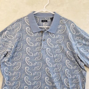 Izod Men's Polo Shirt Size XL Blue & White Paisley Golf 100% Cotton Summer - Picture 1 of 11