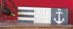 Anchor 18"x6" Wood Plock Sign Wall  Nautical home Anchor Decor Religious Block - Picture 1 of 3