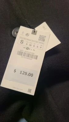 ABRIGO ZARA HOMBRE MEZCLA LANA NUEVO CON ETIQUETAS Orig. $129 Talla S Negro 22" Ptp Foto 1 de 3