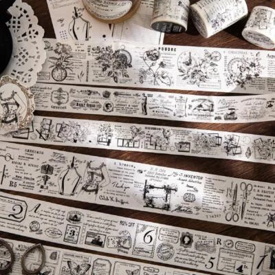 Pegatinas adhesivas de flores de periódico vintage Washi Tape diario basura álbumes de recortes Foto 1 de 4