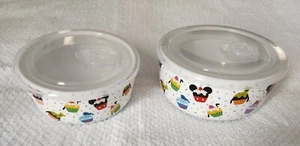 Disney Mickey & Friends Cupcake Bowls, Disney Mickey Ceramic Bowls, 2 with lids - Picture 1 of 8