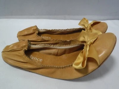 SUNDANCE Leather Ballet Flats w Satin Bows Size 40 US Size 9 EUR Italy Mustard - Image 1 of 4