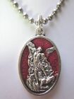 Médaille de l'archange Saint-Michel / ange gardien avec collier en émail rouge chaîne à billes 24"