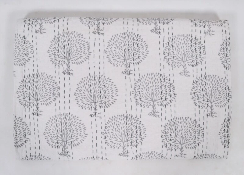 Art Kantha Double Quilt Tree Print Reversible Blanket Cotton Bohemian Throw - Image 1 of 4