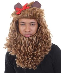 Cowardly Lion Curly Wig with Ears & Beard – Wizard of Oz Costume Set - Picture 1 of 9