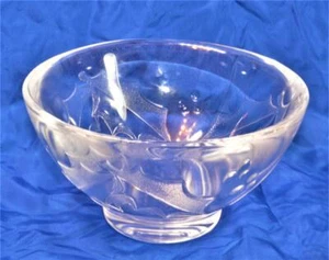 Signed ORREFORS Sweden Art Clear Cut Crystal HOLLY DAYS 3 1/2"h Bowl Vase - Picture 1 of 3