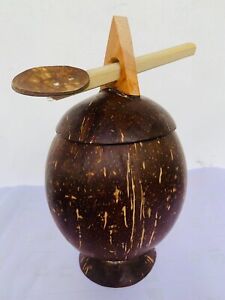 Handmade Ceylon Coconut Shell Salt Pot With Spoon 100% Eco Friendly Organic