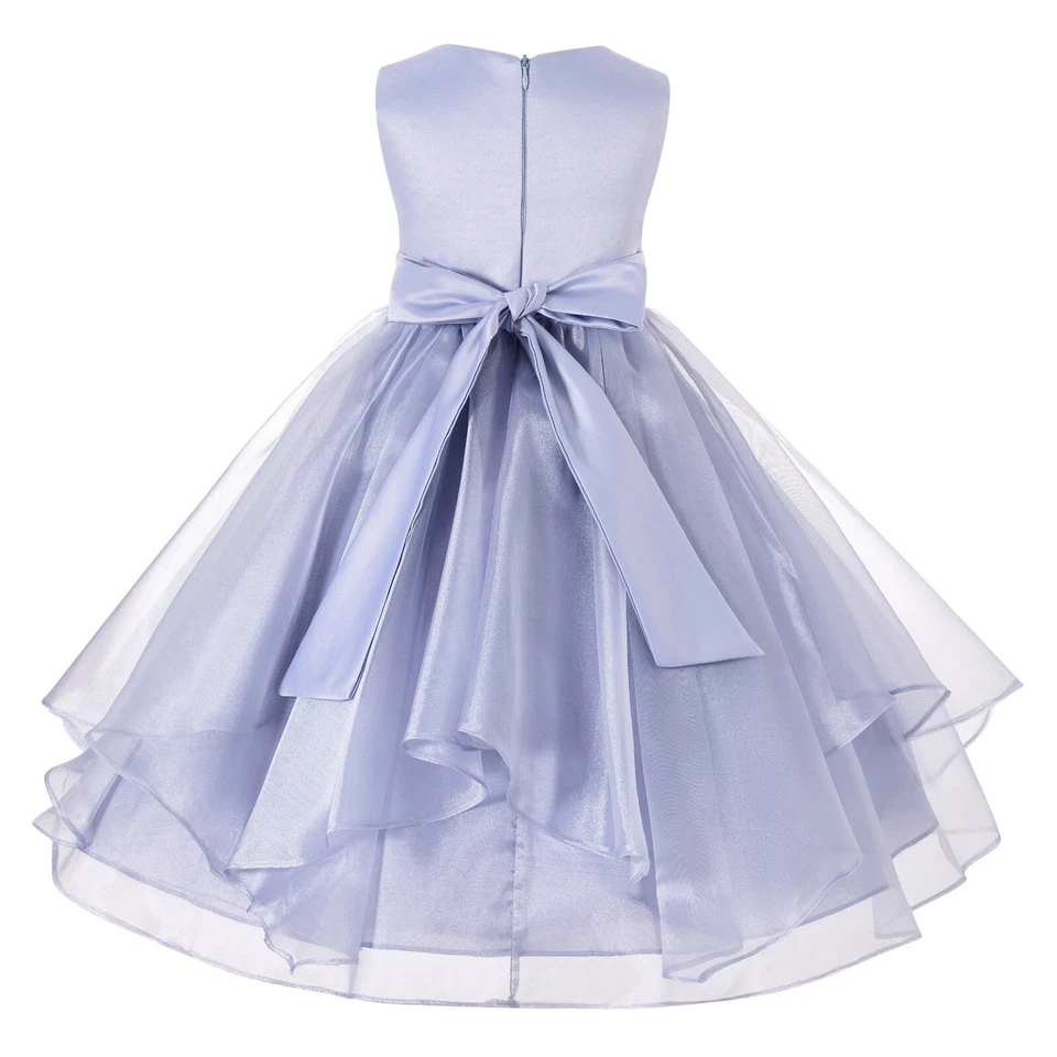 Wedding Asymmetric Ruffles Satin Organza Flower girl dress Elegant Pageant Party - Image 1 of 1
