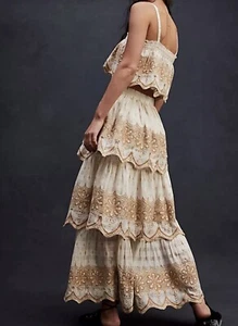 OLLARI $400 FREE PEOPLE ANTHROPOLOGIE BRODERIE ANGLAISE MAXI SKIRT CROP TOP SET - Picture 1 of 6