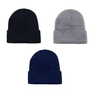 Set of 3 Plain Long Cuffed Beanies Skullies for Men and Women - Picture 1 of 22