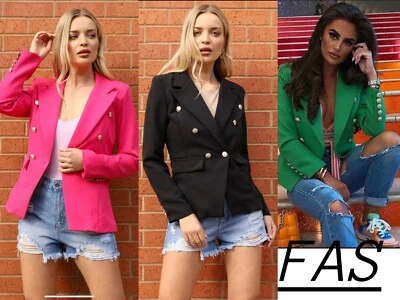 Women’s Gold Button Blazer Ladies Double Breasted Military Formal Office Jackets - Image 1 of 3