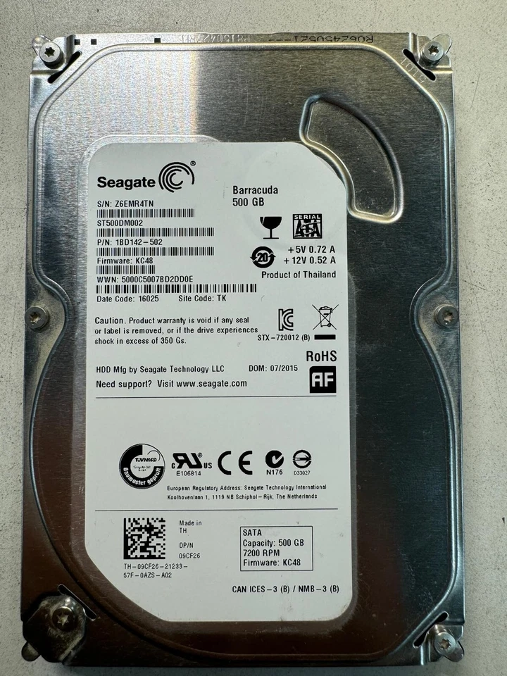 DELL 9CF26 ST500DM002 1BD142-502 500GB Firmware KC48 Date Code 16025 SATA 3.5" - Image 1 of 4