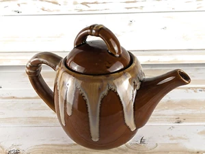 Brown Cream Drip Glazed Pottery Coffee Pot With Lid 8" x 6" - Imagen 1 de 21