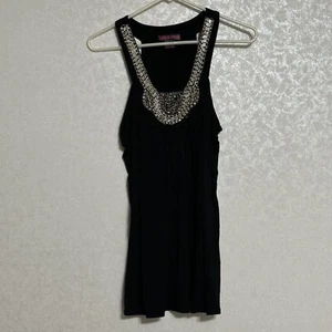 Rock & Roll Cowgirl schwarz verzierter Ausschnitt Tank Top ärmellose Bluse Y2K M - Bild 1 von 7