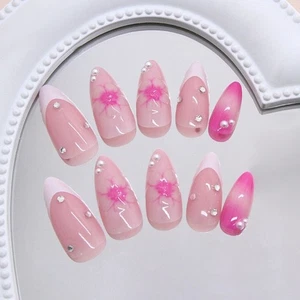 24pcs French Fake Nails Long Almond Press on Nails Manicure Nail Tips Women - Photo 1/4