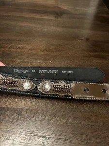 Cinturón Nocona 18 Cuero Western Top Marrón y Negro Incrustación de Tela N4415801 - Imagen 1 de 8