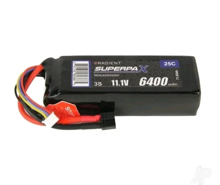 RADIENT SUPERPA LiPo 3S 6400mAh 11.1V 25C Deans (HCT) RDNL64003S25H Battery -NEW - Image 1 of 2