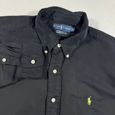 Camisa Ralph Lauren Blake Para Hombre XL Seda Lino Negra Manga Larga Con Botones Foto 1 de 4