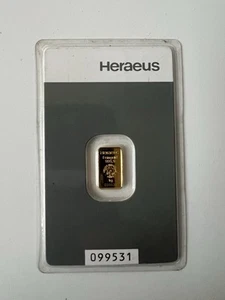 2 x 1g Heraeus geprägter Goldbarren - 999,9 Feingold | LBMA geprüft - Bild 1 von 9