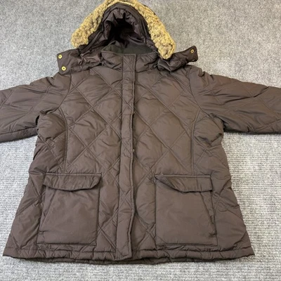Lands' End Women's Puffer Down Jacket Brown Hooded Winter Coat Warm XL 18-20 - Image 1 of 4