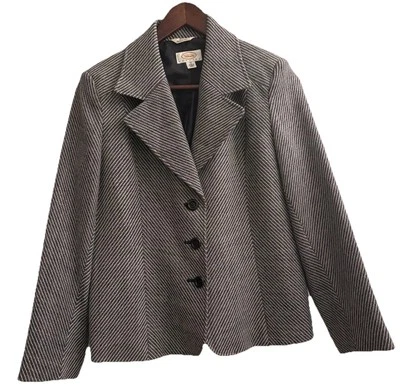 TALBOTS  12P Woman’s Made of  Italian Fabric 100% Wool Black/Gray  Blazer Jacket - Image 1 of 4