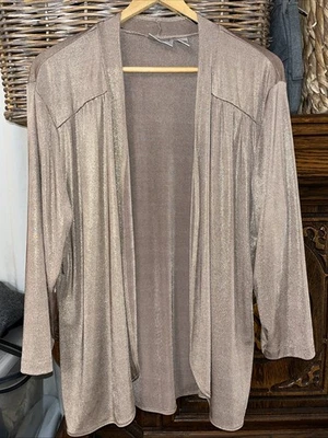Chicos Size XL Shimmery Gold Open Front Jacket Travelers - Image 1 of 3