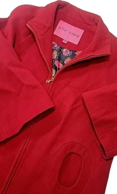 Куртка Betsey Johnson красная ретро шерстяная смесь большая с цветочной подкладкой круговой карман на молнии - Изображение 1 из 4