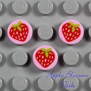 NUEVO Lote/3 Lego Minifigura FRESA 1x1 Redondo AZULEJO ROSA PLANO - Friends Fruit Food - Imagen 1 de 1