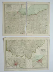 OHIO Mappe Parti Nord e Sud Il Secolo Atlante 1897 Targa Nos. 17-18 OH - Foto 1 di 5