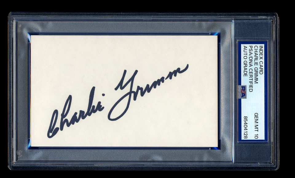 CHARLIE GRIMM SIGNED INDEX CARD PSA/DNA AUTOGRAPH CHICAGO CUBS HOF GEM MINT 10 - Image 1 of 1