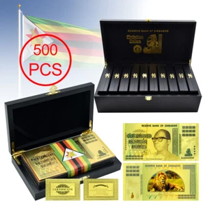 500pcs/box Zimbabwe Gold Foil Banknotes 100 Decillion Commemorative Plastic Bill - Picture 1 of 9
