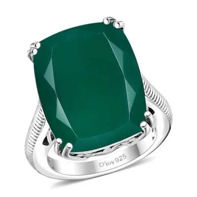 PRECIOSO ANILLO ECLIPSE DE ÓNIX VERDE 15,00 ctw chapado en rodio de ley talla 7 Foto 1 de 4