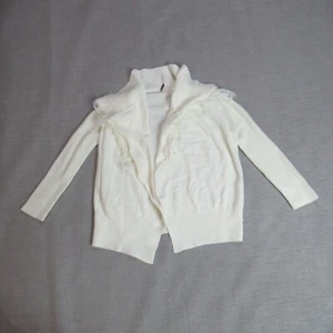 Poof Girl Sweater Size M Cream Open Front Cardigan Feather Collar Ultra Soft - Picture 1 of 9