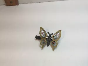 Vintage Gold Glittery Butterfly Hair Clip 90's Articulated With Springs 2” long - Picture 1 of 5