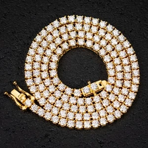 Men's Women's 14K Yellow Gold Plated 3mm Round 5A Cz Iced Tennis Chain Necklace - Picture 1 of 6