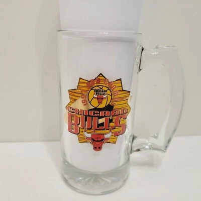Vtg RARE Chicago Bulls 1997 Championship Glass Pint Mug Cup Game Stats - Image 1 of 4