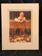 1994 Anne Geddes Print "Baby Chicken" Cute Baby Hatching from Egg with Chicks