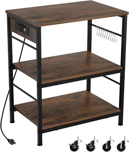 Bakers Rack with Power Outlet Kitchen Microwave Stand Cart 3 Tier Coffee Bar Tab - Picture 1 of 7