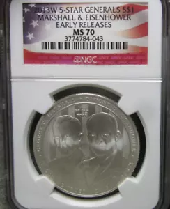2013-W General Marshall Eisenhower Silver Dollar Early Releases NGC MS-70 #783B - Picture 1 of 4