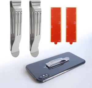 Paquete de 2 clips de bolsillo universales adjuntos adhesivos de acero inoxidable para S - Imagen 1 de 12