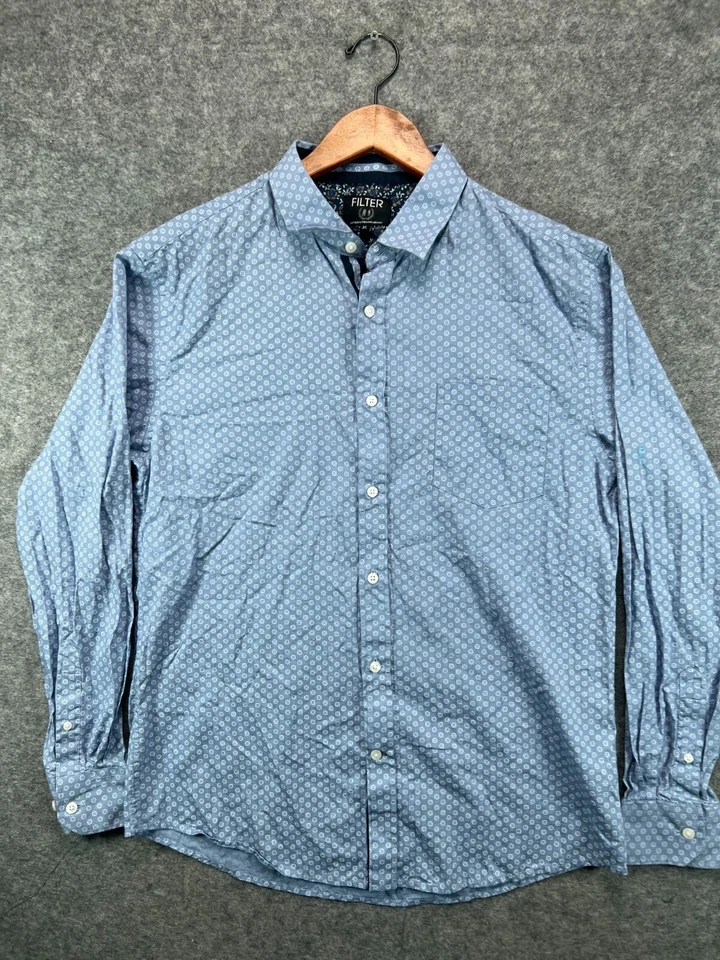 Camisa Filter Para Hombre XL Azul Estampado Abotonada Manga Larga Trabajo Informal Foto 1 de 4