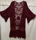 ❤️Lace Open Front Floral Sheer Lace Kimono Cover Up XL Wine Maroon NWT