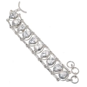Natural Howlite Gemstone Handmade 925 Sterling Silver Jewelry Bracelet Size 7-8" - Picture 1 of 1