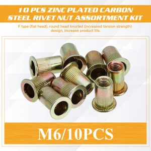 10pcs Mixed Rivet Nut Tool Kits Zinc Rivnut Blind Set Insert Threaded Nutsert M6 - Picture 1 of 9