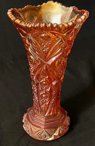 Vintage Imperial Marigold Iridescent Carnival Glass Trumpet Vase Nu-Cut Pattern - Picture 1 of 6