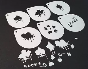 6pcs Set GAMBLING Stencils Card Game Playing Spades Hearts Diamonds Clubs Lucky - Picture 1 of 3